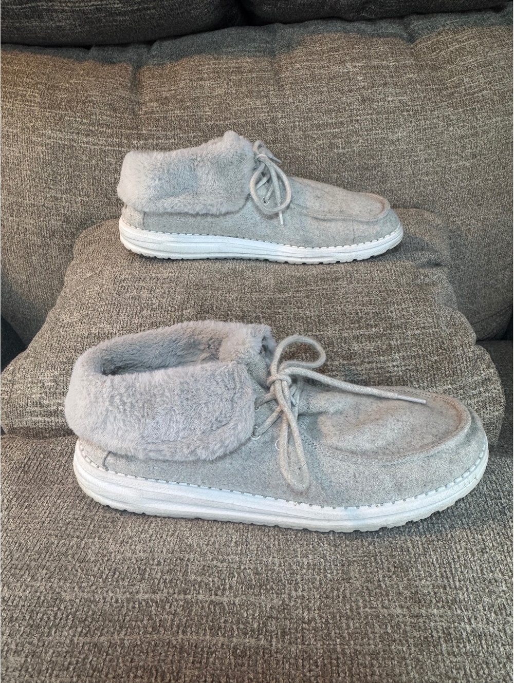 Hey Dude Britt Faux Fur Booties Cream Grey Size 11